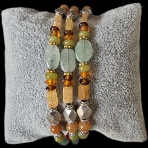 Multi-Strand Jade and Amber Beaded Bracelet